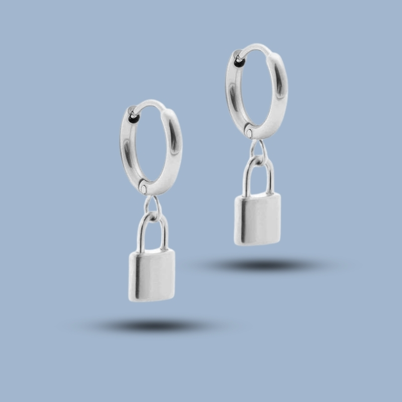 Mini Lock Charm 925 Sterling Silver Endless Thin Hoop Earrings 925She301_0