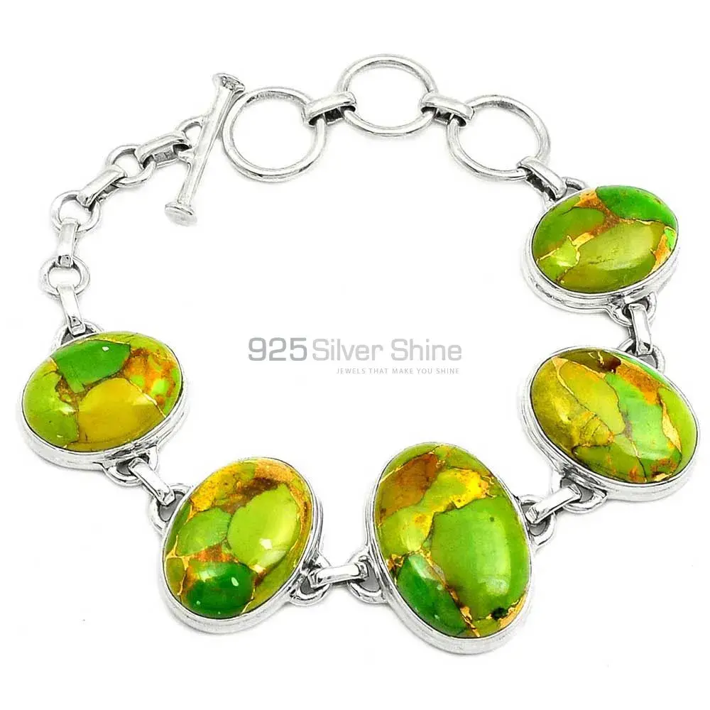 Mohave Green Copper Turquoise Gemstone Bracelets In Fine Sterling Silver Jewelry 925SB290_0
