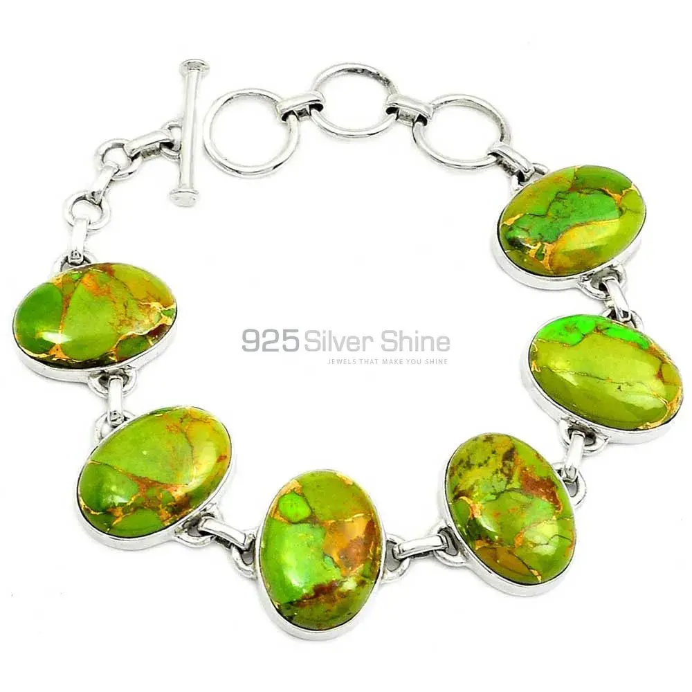 Mohave Green Copper Turquoise Gemstone Bracelets In Fine Sterling Silver Jewelry 925SB290_1