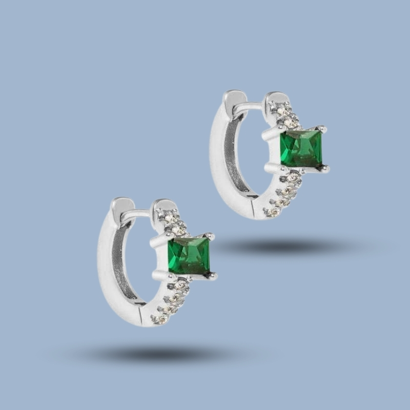 Multi Gemstone 925 Sterling Silver Sleeper Tapered Hoops Earring 925She247_0