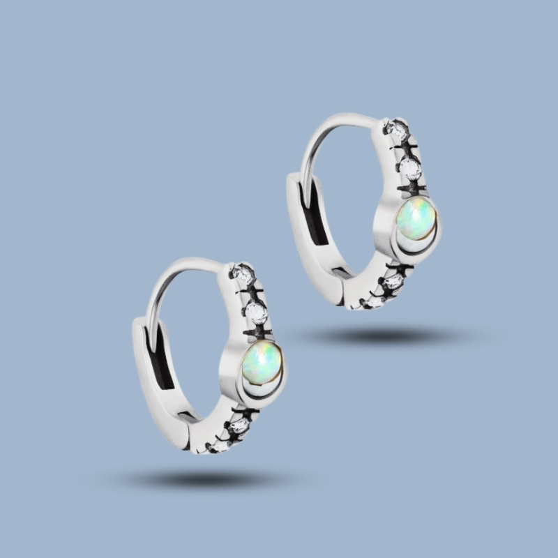 Multi Gemstone With 925 Sterling Silver Titanium Hinge Hoop Earring 925She280_0