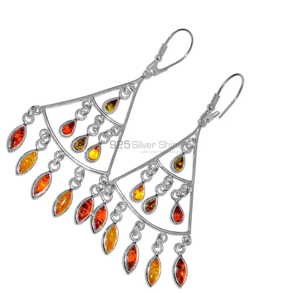 Natural Amber Gemstone Earrings In 925 Sterling Silver Jewelry 925SE2918_1