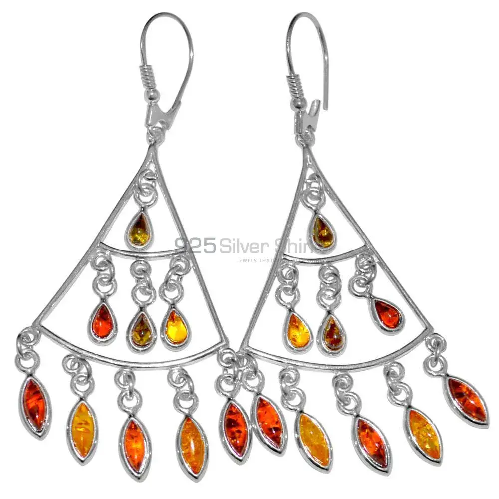 Natural Amber Gemstone Earrings In 925 Sterling Silver Jewelry 925SE2918_2