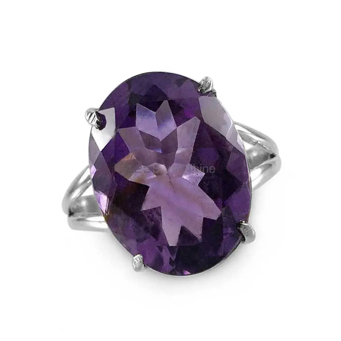 Amethyst Cut Stone Elegant Silver Ring 925SR2373_1
