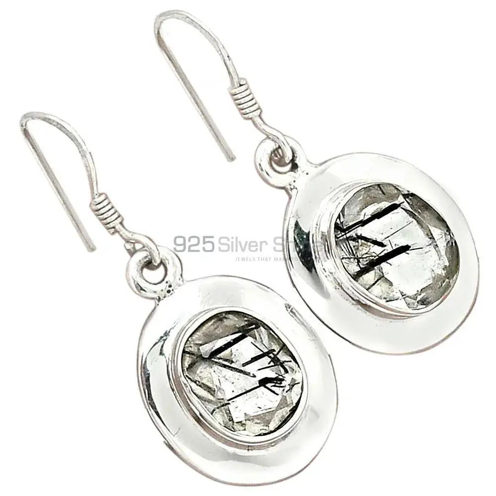 Natural Black Rutile Gemstone Earrings In 925 Sterling Silver 925SE2722_1