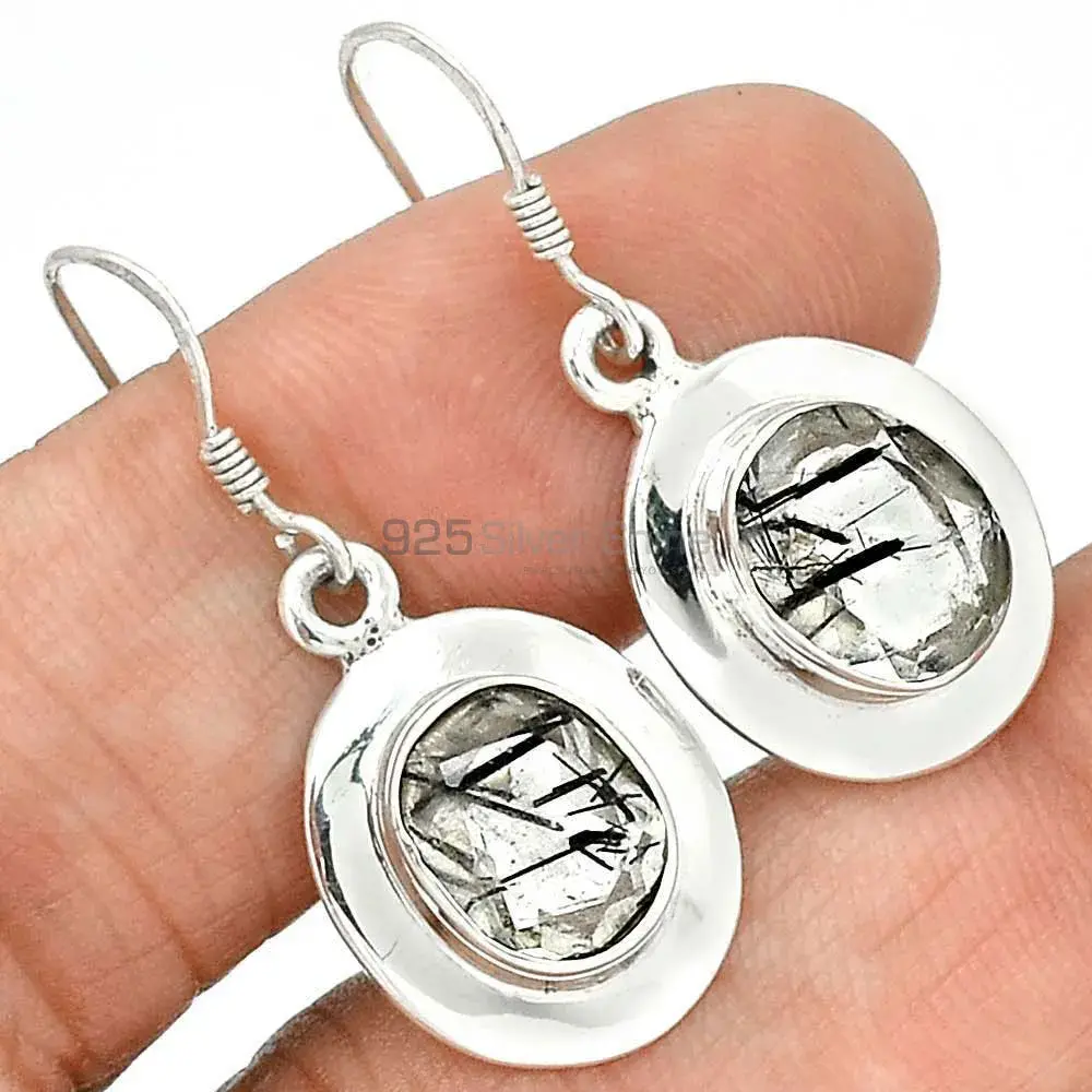 Natural Black Rutile Gemstone Earrings In 925 Sterling Silver 925SE2722_2