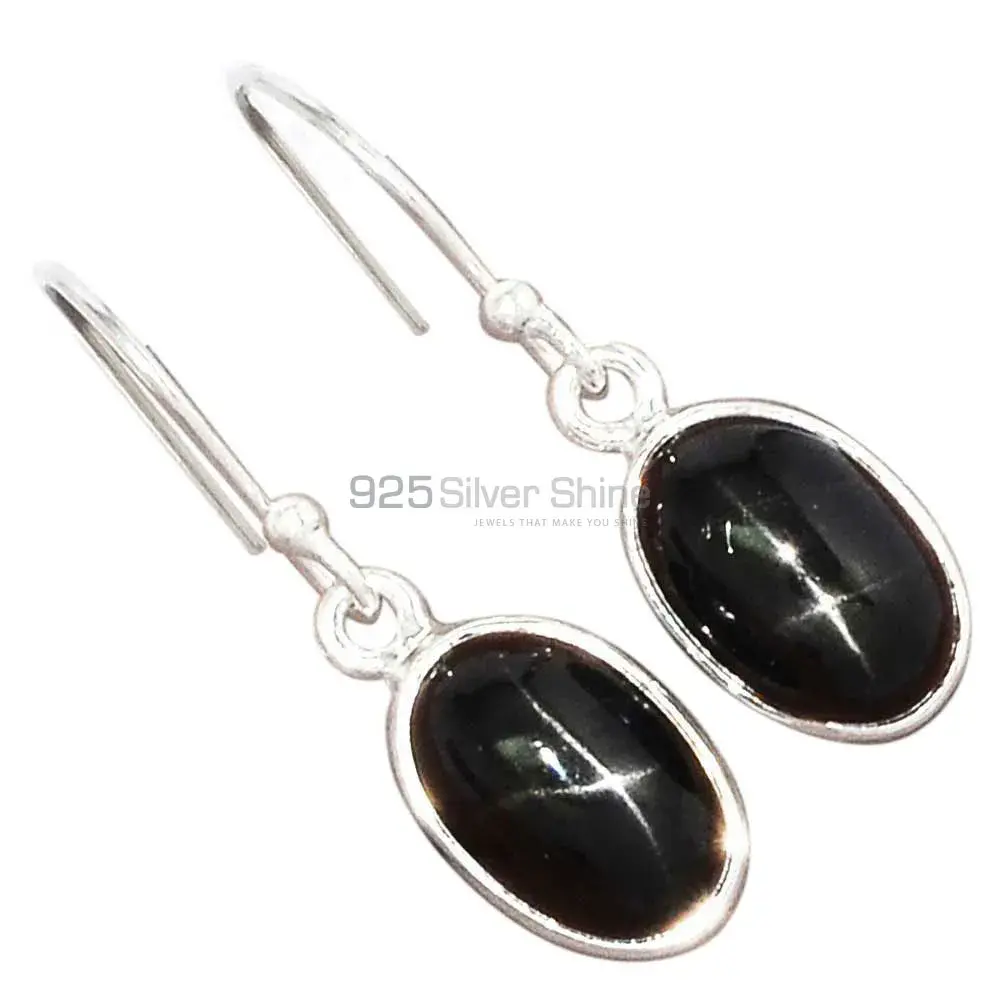 Natural Black Star Gemstone Earrings In Solid 925 Silver 925SE2725_1