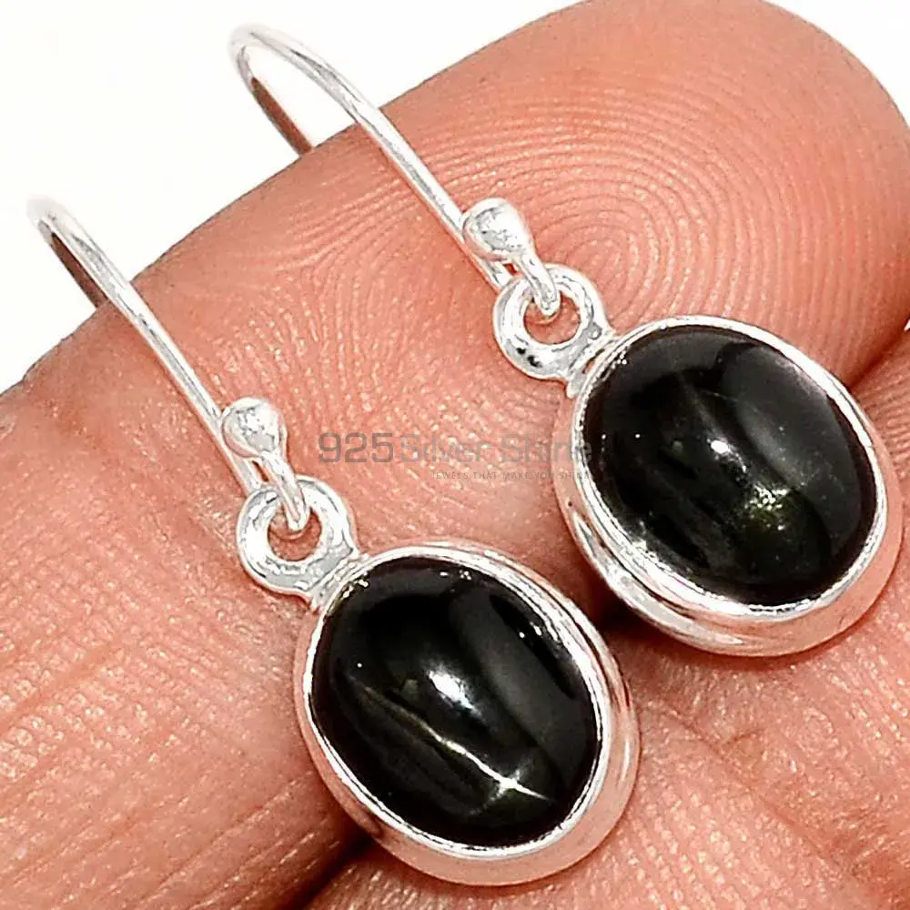 Natural Black Star Gemstone Earrings In Solid 925 Silver 925SE2725_2
