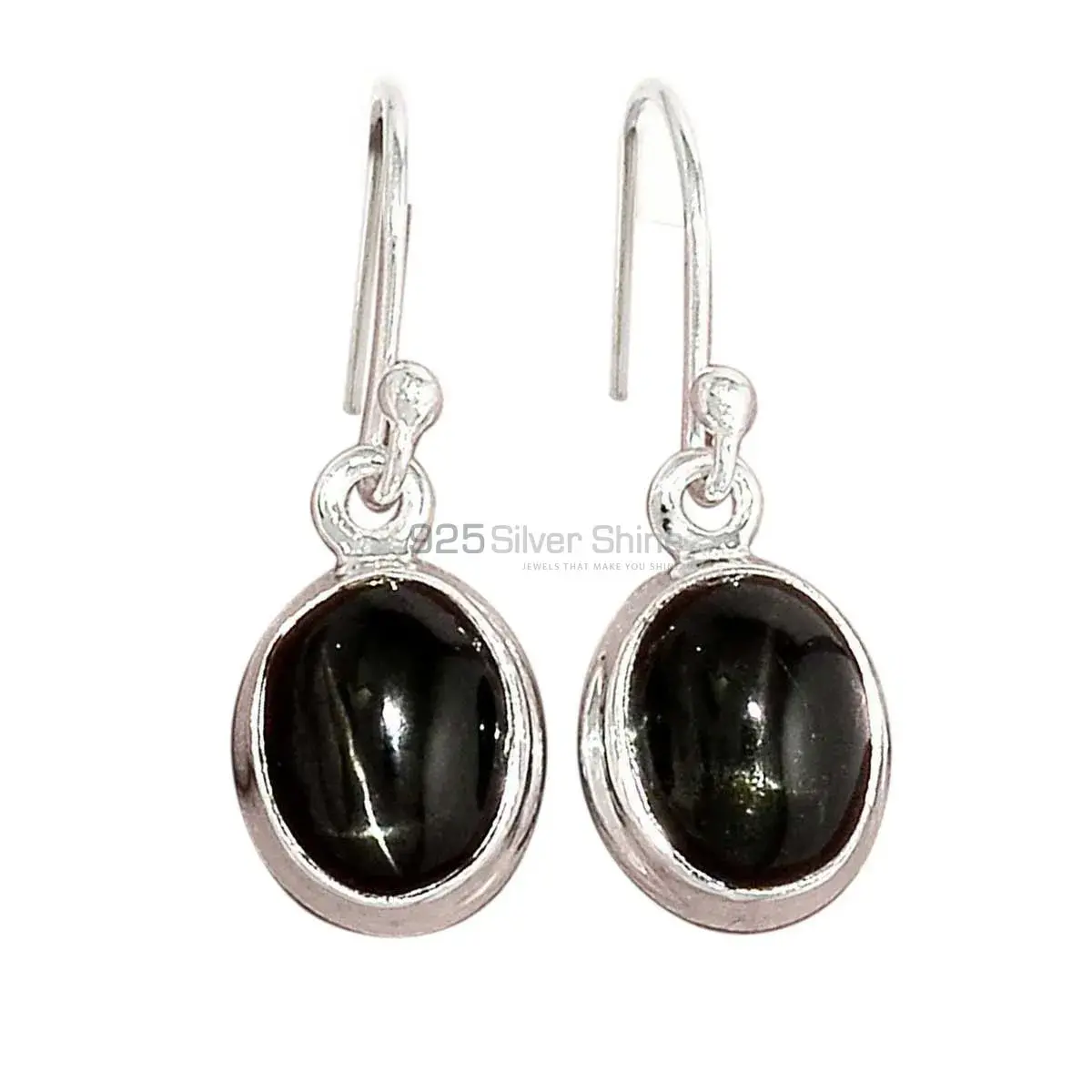 Natural Black Star Gemstone Earrings In Solid 925 Silver 925SE2725_3