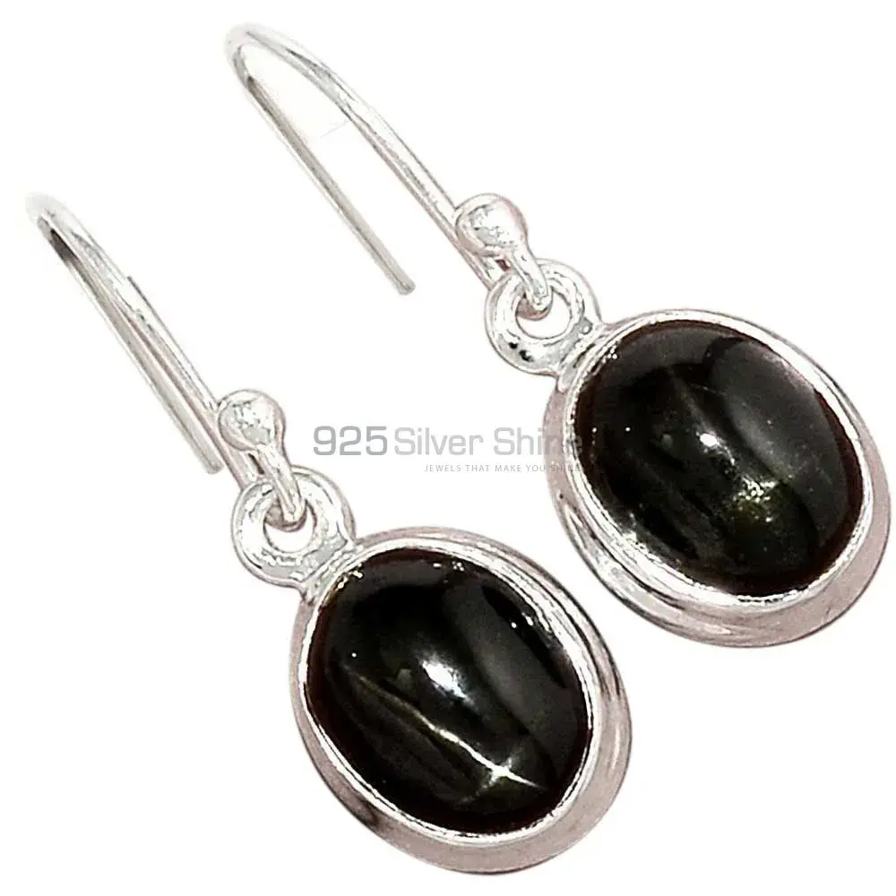 Natural Black Star Gemstone Earrings In Solid 925 Silver 925SE2725_4