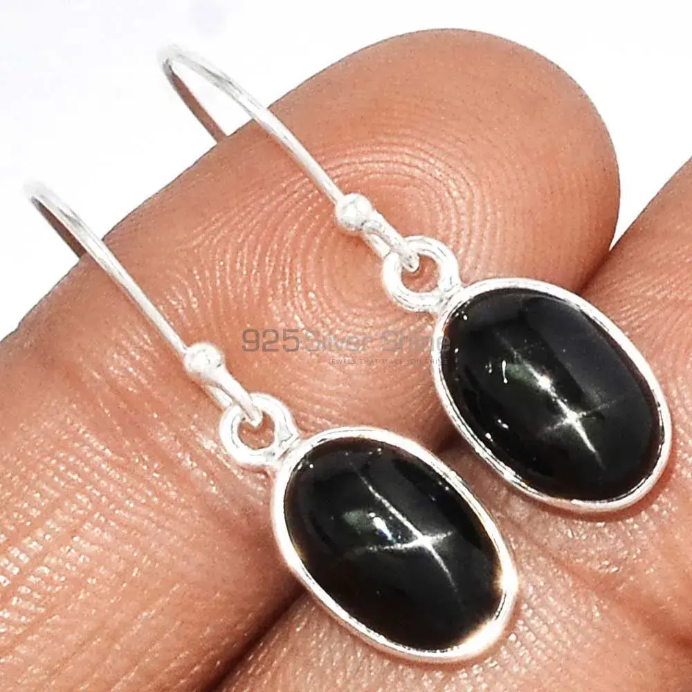 Natural Black Star Gemstone Earrings In Solid 925 Silver 925SE2725_5