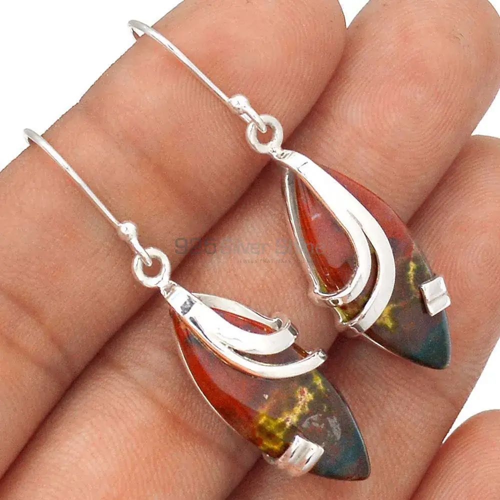 Natural Blood Stone Gemstone Earrings In Solid 925 Silver 925SE2105_1
