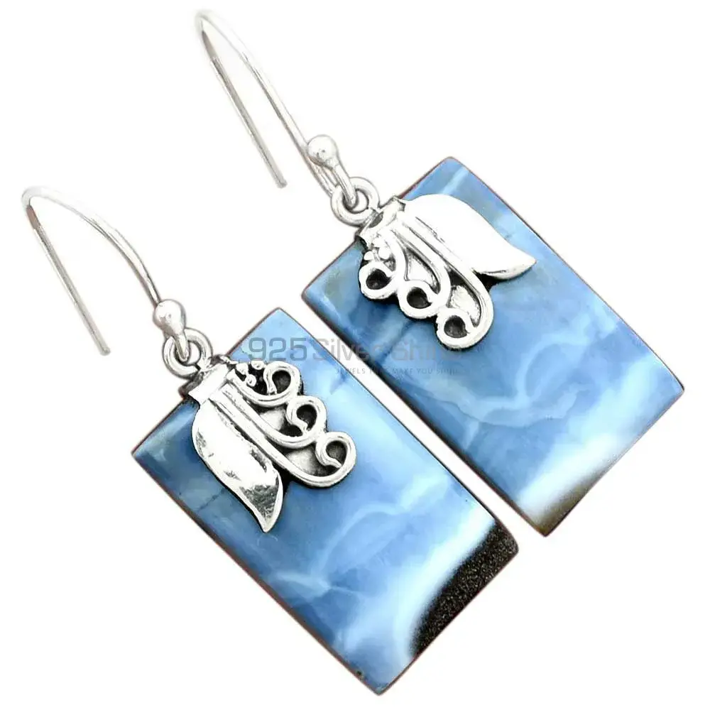 Natural Blue Agate Gemstone Earrings In Fine 925 Sterling Silver 925SE2503_1