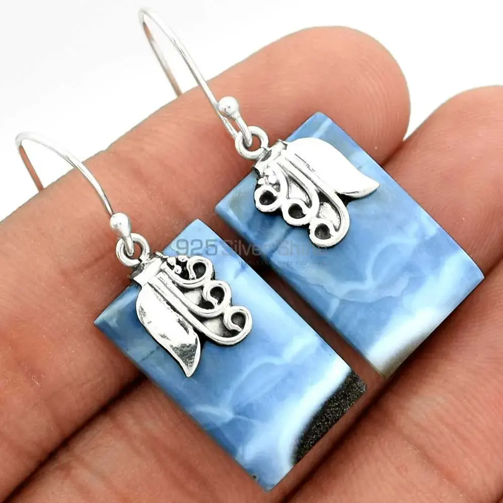 Natural Blue Agate Gemstone Earrings In Fine 925 Sterling Silver 925SE2503_2