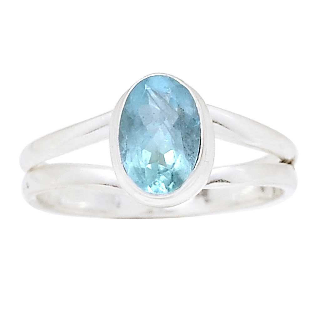 Natural Blue Topaz Gemstone Rings In 925 Sterling Silver 925SR1002