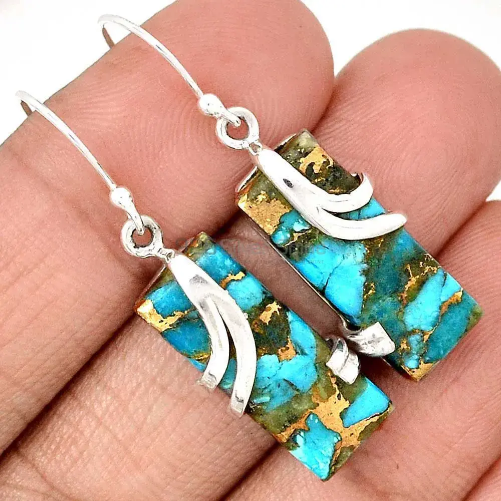 Natural Copper Turquoise Gemstone Earrings In Fine 925 Sterling Silver 925SE2108_1