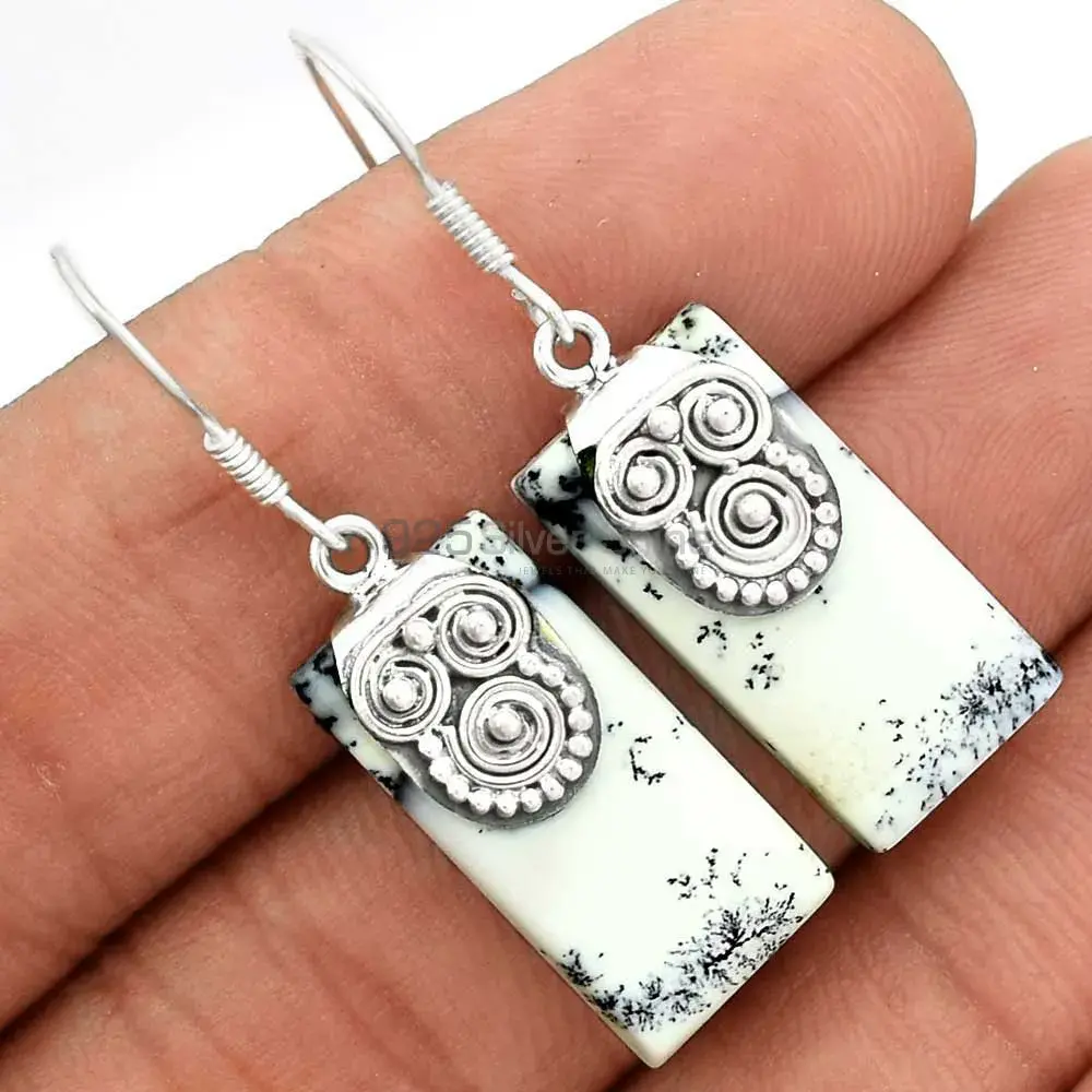 Natural Dendrite Opal Gemstone Earrings In 925 Sterling Silver Jewelry 925SE2530_2
