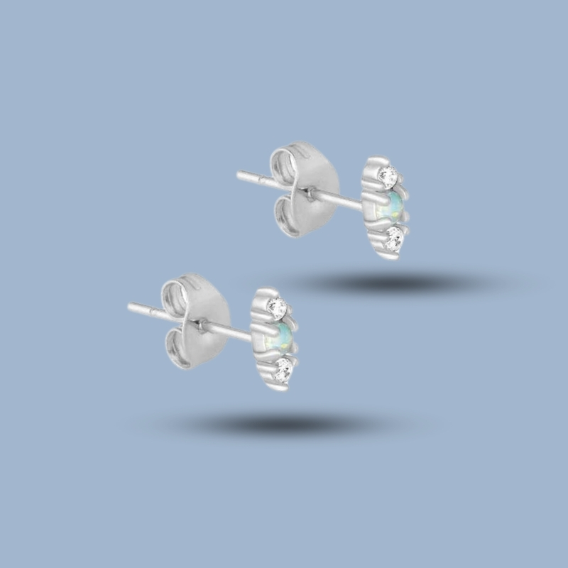 Natural Ethiopian Opal & Cz Gemstone With 925 Sterling Silver Three Stone Stud Earring 925She218_0