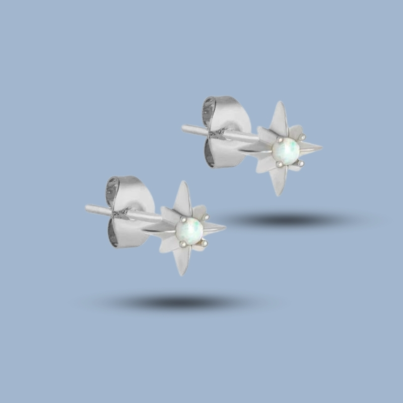 Natural Ethiopian Opal Gemstone With 925 Sterling Silver Star Design Stud Earring 925She243_0