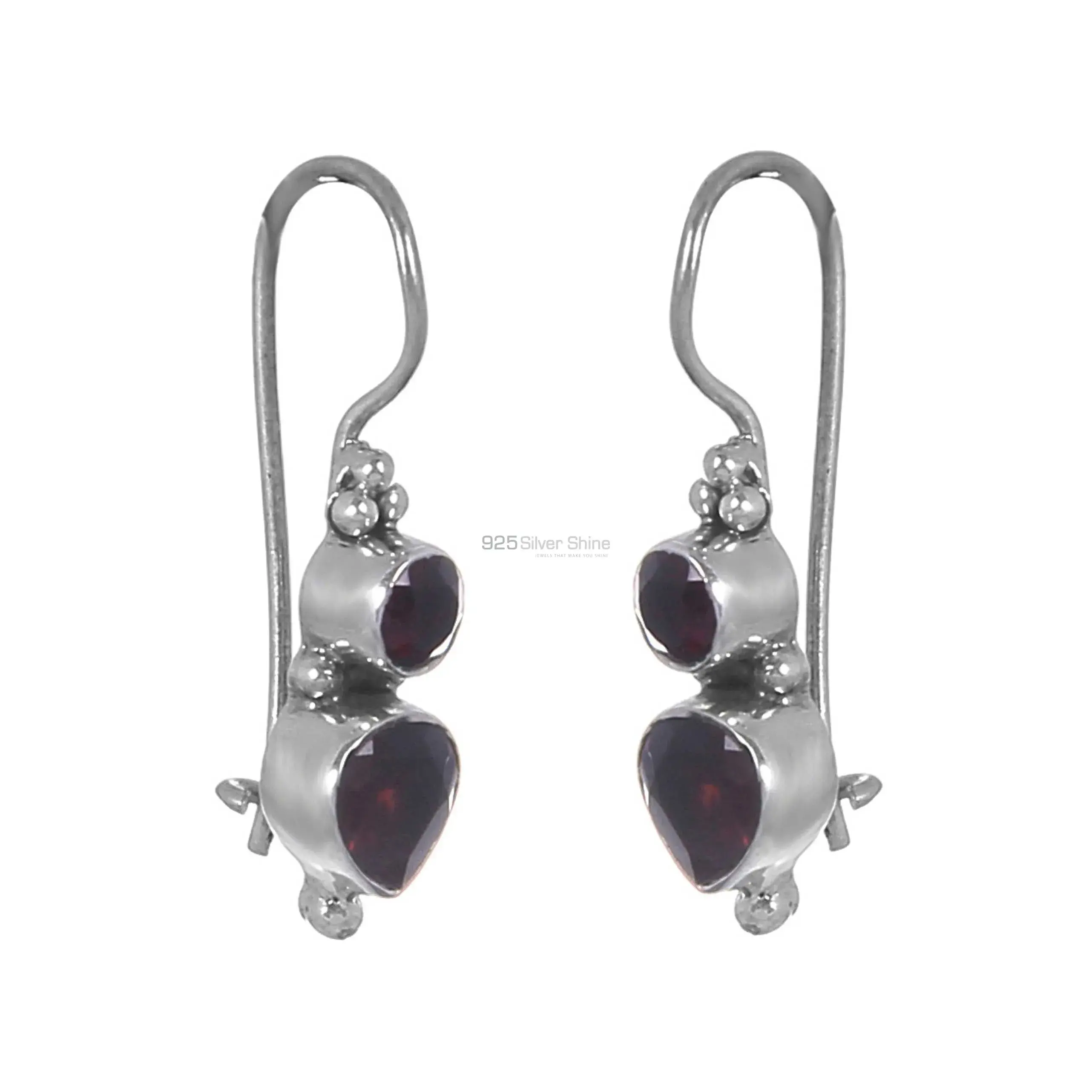 Natural Garnet Gemstone Earrings In Fine 925 Sterling Silver 925SE314_1