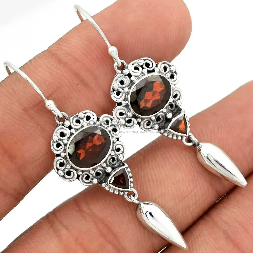 Natural Garnet Gemstone Earrings In 925 Sterling Silver Jewelry 925SE2442_1
