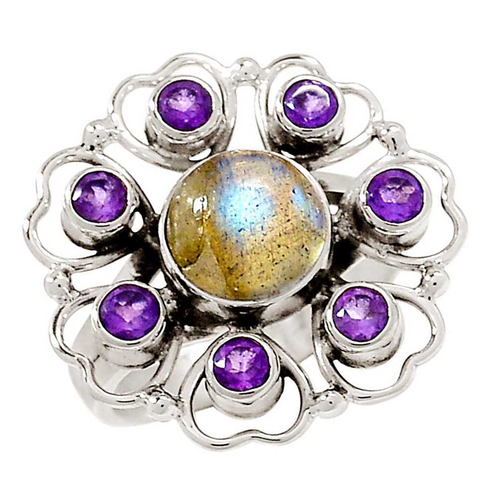 Natural Multi Gemstone Rings In 925 Sterling Silver Jewelry 925SR1032_1
