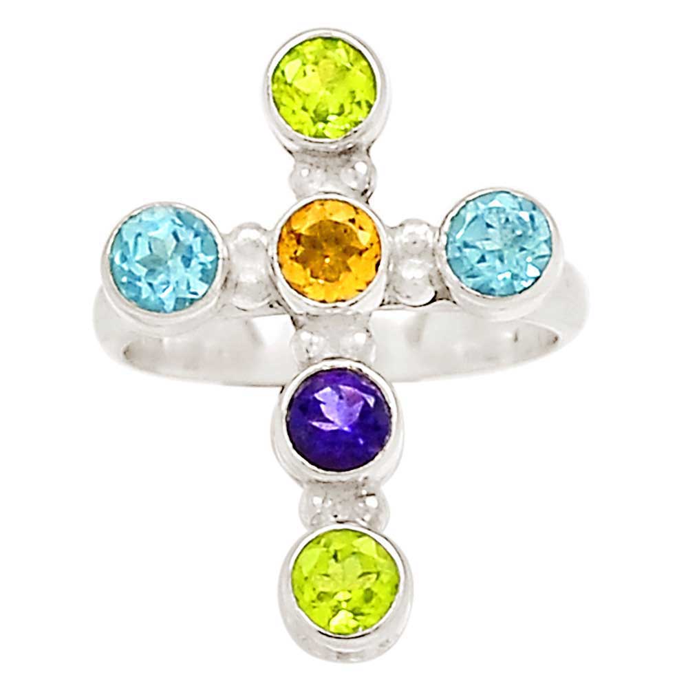 Natural Multi Gemstone Rings In 925 Sterling Silver Jewelry 925SR1035_0