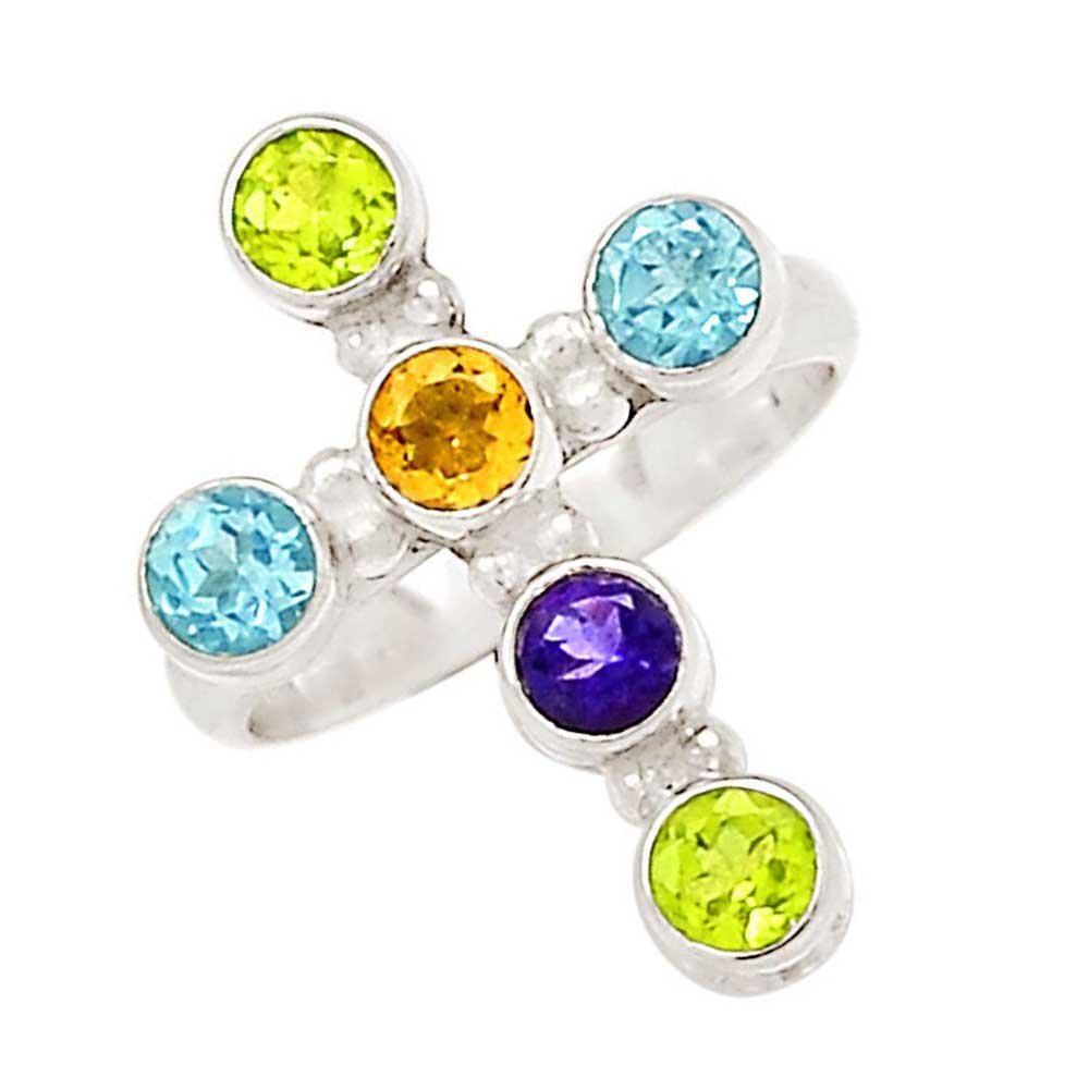 Natural Multi Gemstone Rings In 925 Sterling Silver Jewelry 925SR1035_1