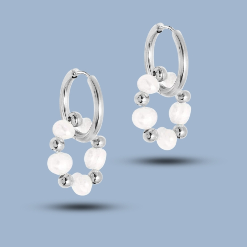 Natural Pearl Beads 925 Sterling Silver Sleeper Hoop Earring 925She204_0