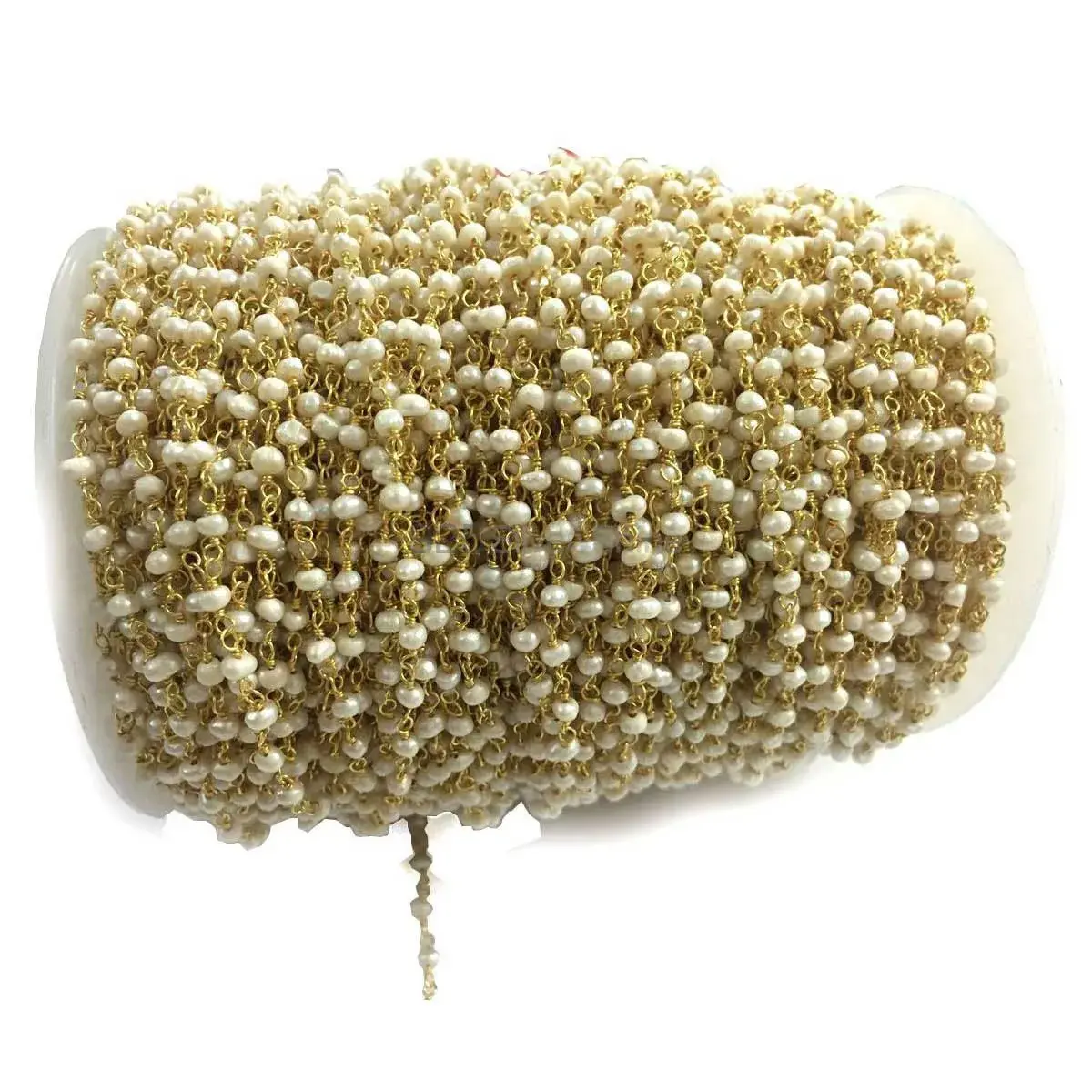 Natural Pearl Gemstone Rosary Chain. "Wire Wrapped 1 Feet Roll Chain" 925RC211_1