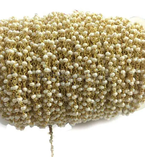 Natural Pearl Gemstone Rosary Chain. "Wire Wrapped 1 Feet Roll Chain" 925RC211_2