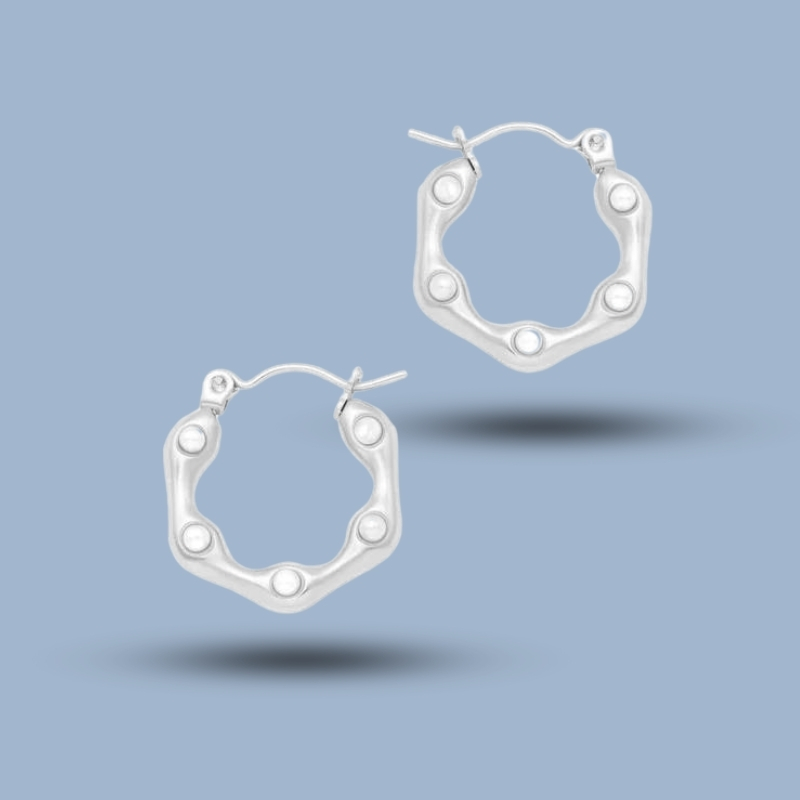 Natural Pearl Gemstone With 925 Sterling Silver Sleeper Tapered Hoops Earring 925She236_0