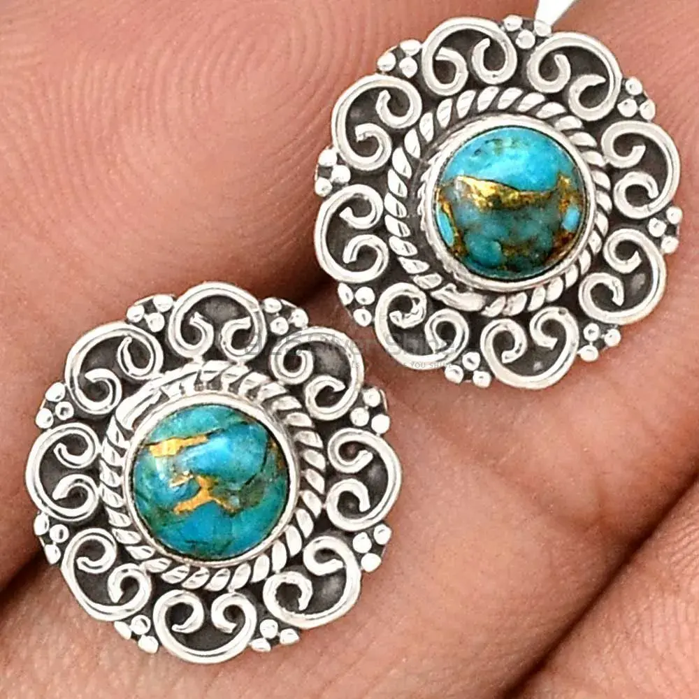 Natural Turquoise Gemstone Earrings In Fine 925 Sterling Silver 925SE2758_2