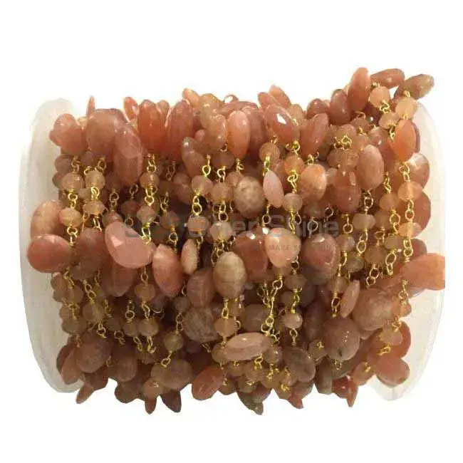 Peach Moonstone Rosary Chain. "Wire Wrapped 1 Feet Roll Chain" 925RC181