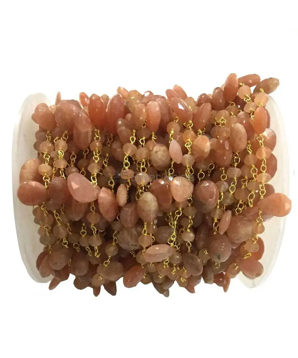 Peach Moonstone Rosary Chain. "Wire Wrapped 1 Feet Roll Chain" 925RC181_0