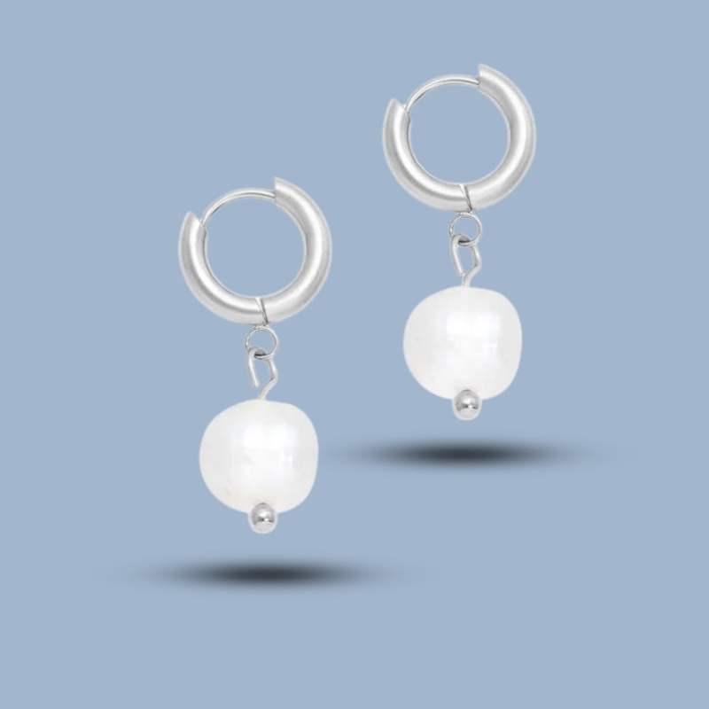 Pearl Beads Charm 925 Sterling Silver Hinged Segment Hoop Earring 925She198_0