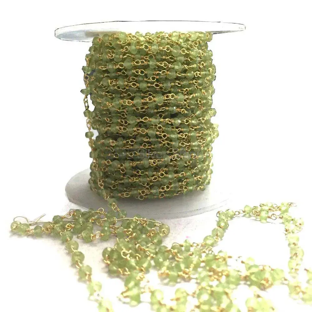 Peridot Gemstone Rosary Chain. "Wire Wrapped 1 Feet Roll Chain" 925RC213_2