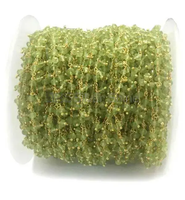 Peridot Gemstone Rosary Chain. "Wire Wrapped 1 Feet Roll Chain" 925RC215_1