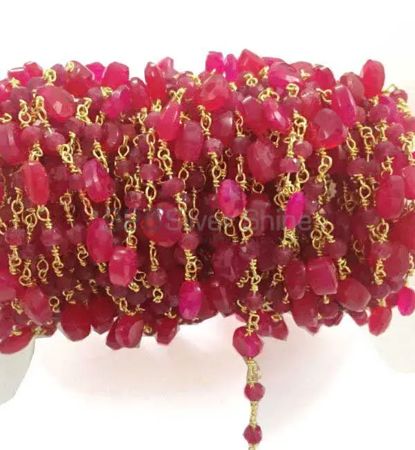 Pink chalcedony Gemstone Rosary Chain. "Wire Wrapped 1 Feet Roll Chain" 925RC216_0