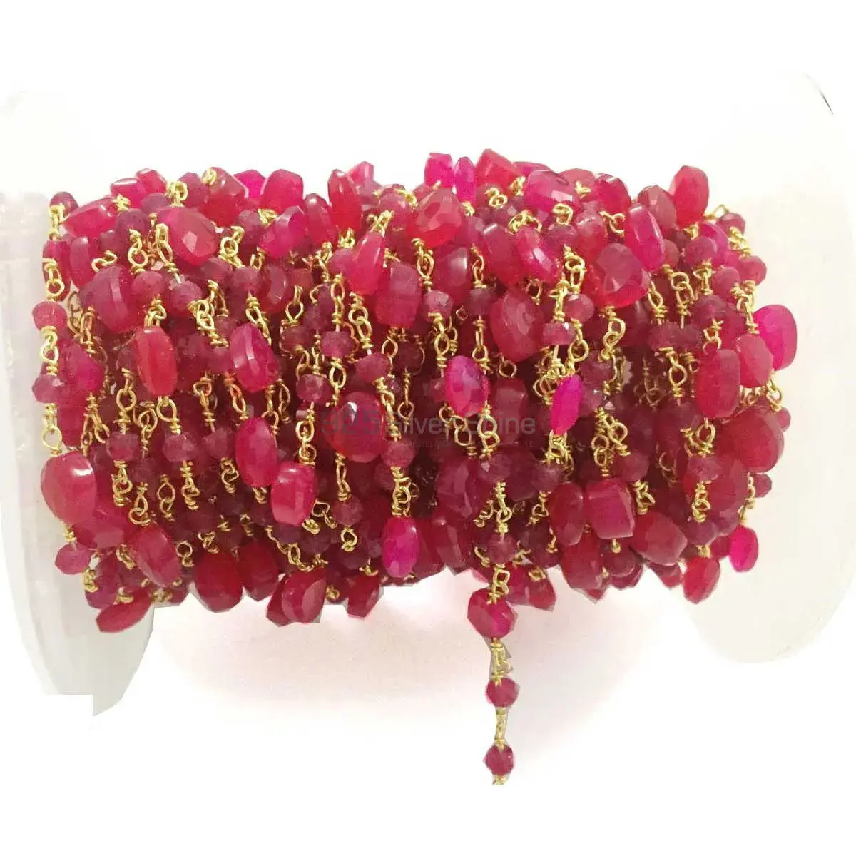 Pink chalcedony Gemstone Rosary Chain. "Wire Wrapped 1 Feet Roll Chain" 925RC216_1