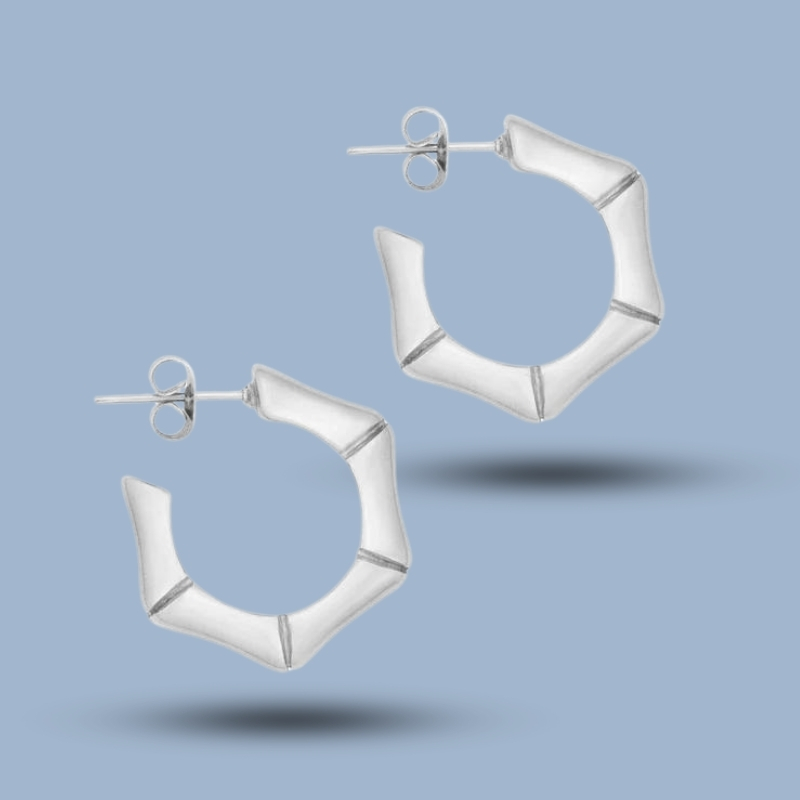 Polygon Shaped 925 Sterling Silver Irregular Hoop Earring 925She235_0
