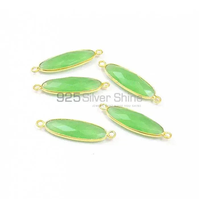 Prehnite Chalcedony Oval Gemstone Double Bail Bezel Sterling Silver Gold Vermeil Connector 925GC136_0