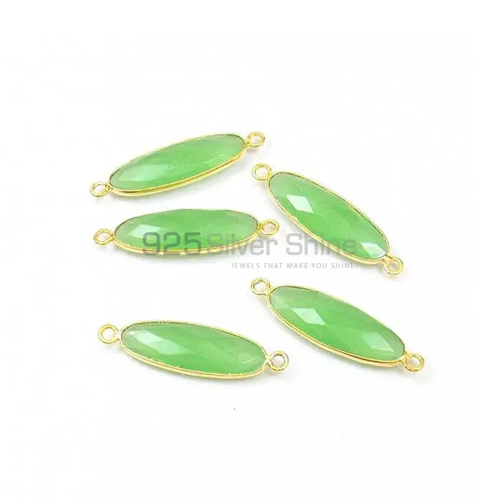 Prehnite Chalcedony Oval Gemstone Double Bail Bezel Sterling Silver Gold Vermeil Connector 925GC136_1