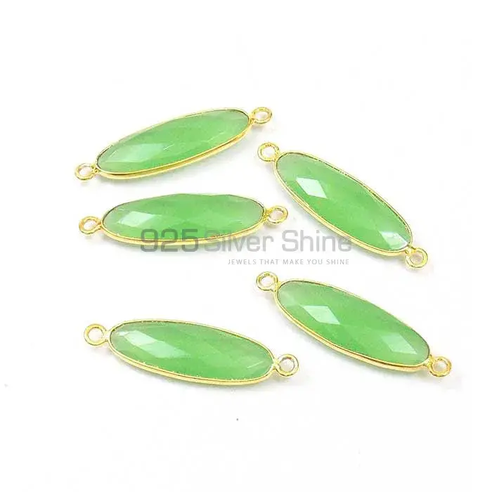 Prehnite Chalcedony Oval Gemstone Double Bail Bezel Sterling Silver Gold Vermeil Connector 925GC136_2