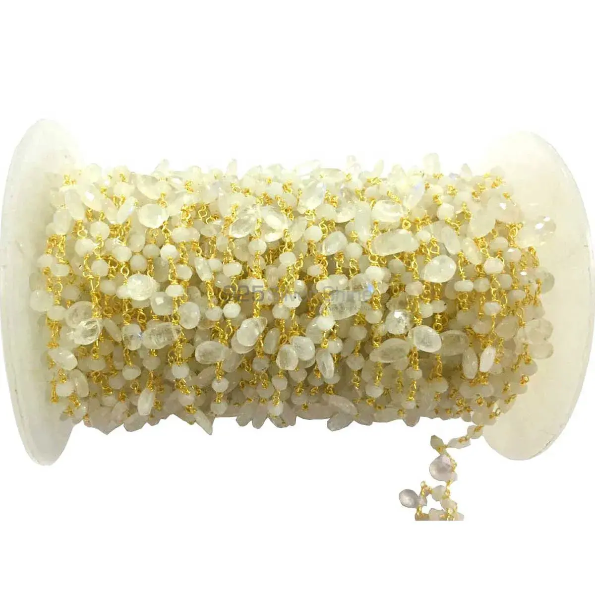 Rainbow Moonstone Rosary Chain. "Wire Wrapped 1 Feet Roll Chain" 925RC219_1