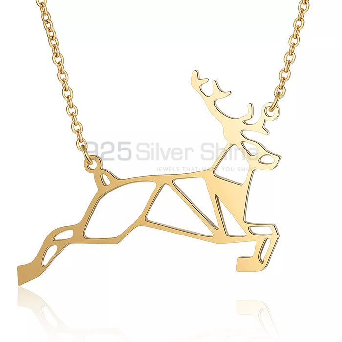 Reindeer Silver Necklace, Animal Minimalist Necklace In 925 Sterling Silver AMN199_0