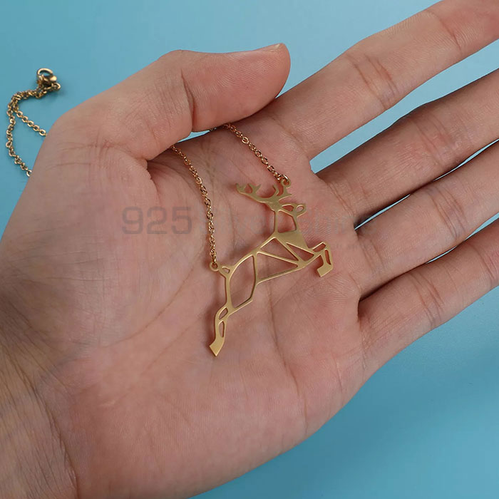 Reindeer Silver Necklace, Animal Minimalist Necklace In 925 Sterling Silver AMN199_1