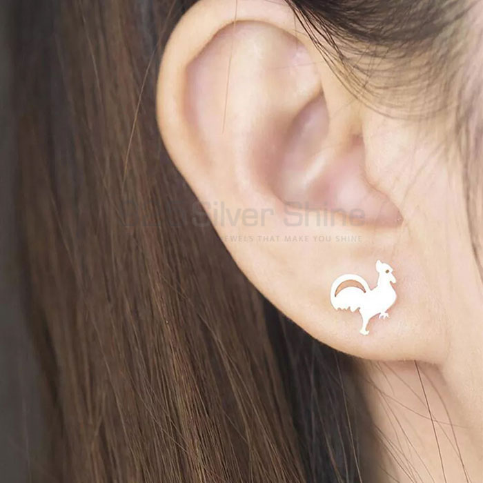 Rooster Earring, Stunning Animal Minimalist Earring In 925 Sterling Silver AME56_1