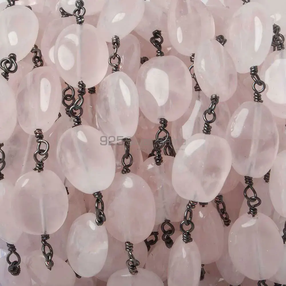 Rose Quartz Gemstone Plain Oval Rosary Chain. "Wire Wrapped 1 Feet Roll Chain" 925RC222_0