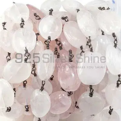 Rose Quartz Gemstone Plain Oval Rosary Chain. "Wire Wrapped 1 Feet Roll Chain" 925RC222_1